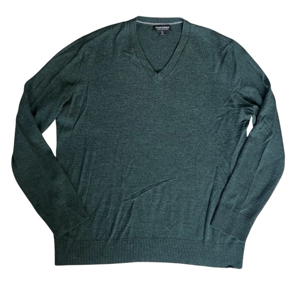 Banana Republic Merino Wool Sweater Mens XL V-Neck Long Sleeve Forest Green